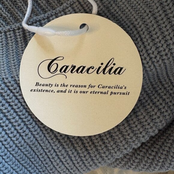 NEW Caracilia High Neck Sweater Knit Crop Top has Cap Sleeve Light Blue  Medium - Picture 7 of 8